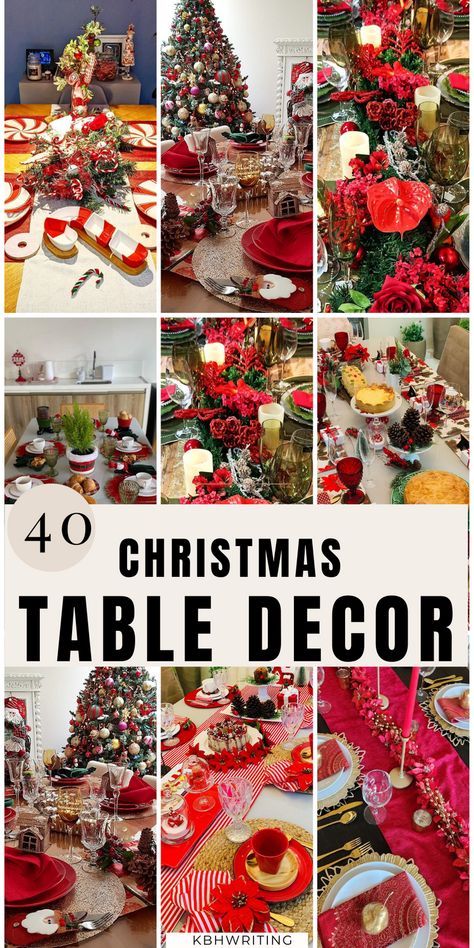 Set the perfect holiday scene with lovely Christmas table decor ideas. From festive centerpieces to charming place settings, explore creative ways to adorn your table with the magic of the season. Create a warm and inviting atmosphere for your Christmas celebrations with these delightful and stylish table decorations. #ChristmasTableDecor Unique Christmas Tablescapes, Round Table Christmas Tablescapes, Round Table Christmas Decorations, Red And White Christmas Table Decor, Red Christmas Table, Christmas Table Ideas, Modern Thanksgiving Table, Christmas Table Decor Ideas, Christmas Table Setting Ideas