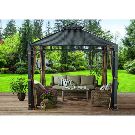 Better Homes & Gardens 10' x 10' Hardtop Gazebo - Walmart.com Pergola Metal, Pergola Diy, Concrete Patios, Grill Gazebo, Pergola Swing, Patio Pergola, Hardtop Gazebo, Metal Pergola, Pergola Design