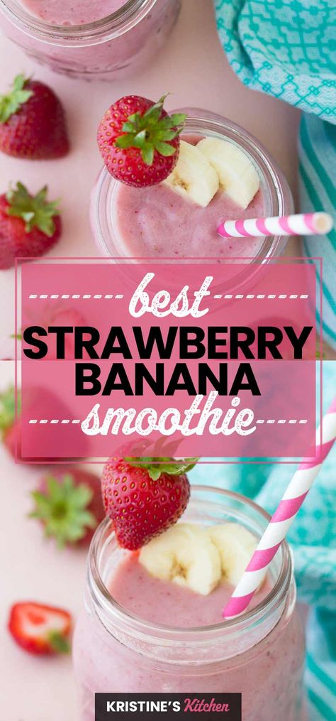 How to make a healthy strawberry banana smoothie, with or without yogurt! This easy smoothie recipe needs just 3 simple ingredients. A refreshing snack or healthy breakfast! #smoothies #strawberry #banana Best Strawberry Banana Smoothie, Granitas, Frozen Fruit Smoothie, Blender Smoothie, Smoothies Vegan, Juice Smoothies Recipes, Fruit Smoothie Recipes Healthy, Banana Smoothie Recipe, Best Smoothie