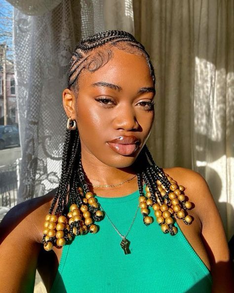 #HairAccessoriesForWomen #HairAffair #HairAccessoriesClips #HairBraids #HairBeauty #HairBraidDesigns #HairBow #HairBrush #HairBase Simple Cornrows With Beads, Hair Over 40 Look Younger, Short Fulani Braids, Cornrows Design, Island Twist Hairstyle, Hairstyles Goddess Braids, Cornrows With Beads, Creative Updos, Hair Braid Designs