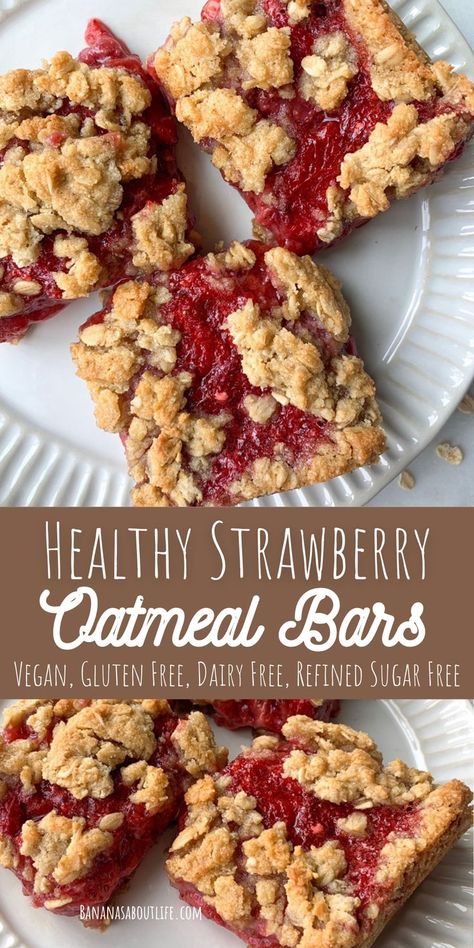 Oatmeal Bars Vegan, Strawberry Oatmeal Bars, Strawberry Oatmeal, Healthy Strawberry, Oatmeal Bars, Gluten Free Dairy Free Recipes, Snacks Saludables, Dairy Free Dessert, Think Food