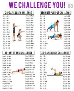 Crunch Challenge, 30 Day Squat, 30 Day Squat Challenge, Kiat Diet, 30 Day Plank Challenge, Motivasi Diet, Workout Bauch, Crunches Workout, Plank Challenge