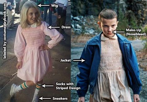 Dress up as Eleven from Stranger Things! Full guide here: http://costumeplaybook.com/tv-shows/3610-stranger-things-eleven-costume/ Eleven Pink Dress Stranger Things, El Stranger Things Costume, El Costume Stranger Things, 11 Costume Stranger Things, Eleven Costume Ideas, Stranger Things Couple Costume, Diy Eleven Costume, Stranger Things Costume Eleven, Eleven Pink Dress