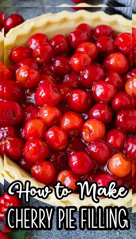 This cherry pie filling is made with fresh sweet cherries that are simmered with a little sugar for a thick and rich filling. Easy Cherry Pie Recipe, Cherry Pie Filling Recipes Easy, Mixed Berry Pie Filling, Fresh Cherry Pie Recipe, Cherry Filling Recipes, Best Cherry Pie Recipe, Cherry Pie Filling Recipe, Cherries Dessert, Red Recipes