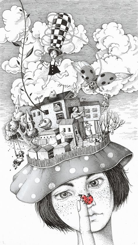 Surreal Drawings by Sveta Dorosheva - Transfixed and lost in my thoughts Sveta Dorosheva, Cat Tattoos, Kunst Inspiration, Art Et Illustration, Art And Illustration, Illustrations And Posters, Surreal Art, A Drawing, Book Illustration