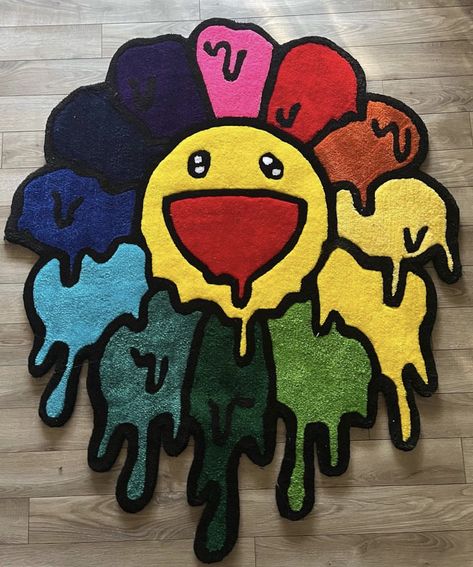 Creative Rug Ideas, Turfed Rug, Turfing Rugs, Tuft Rug Design Ideas, Tafting Rugs, Kaws Rug, Diy Bath Mat, Rug Design Ideas, Tuft Rugs