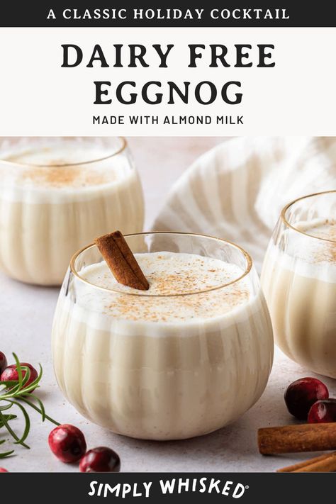 Celebrate the holidays with traditional eggnog made without milk. This dairy free eggnog is extra creamy and satisfying. You won't even miss the cream. Spike it with your favorite liquor to make it a cocktail or serve as-is for an alcohol free treat. Egg Nog Cocktail, Dairy Free Eggnog, Dairy Free Heavy Cream, Alcoholic Eggnog, Dairy Free Egg Nog, Vegan Eggnog, Easy Eggnog, Eggnog Recipe, Vegan Holidays