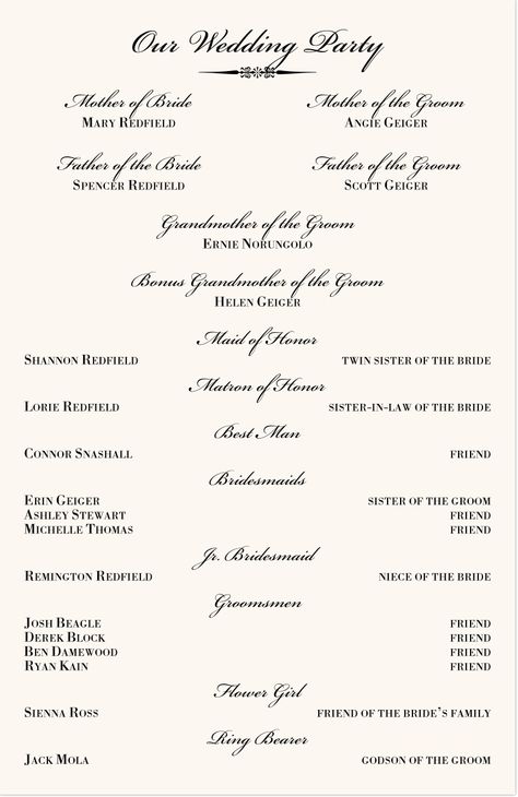 Wedding Entourage List, Wedding Church Programs, Wedding Invitation Format, Wedding Flyers, Plan Checklist, Wedding Entourage, Vintage Jewelry Ideas, Arch Decoration, Wedding Ceremony Programs