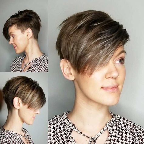 Tomboy Pixie Undercut with Choppy Side Bangs Short Pixie Highlights, Hair Highlights Brown, Pixie Highlights, Highlights Brown Hair Short, Curling Thick Hair, Brown Hair Highlights, Fine Curly Hair, Short Hairstyles Fine, Textured Haircut