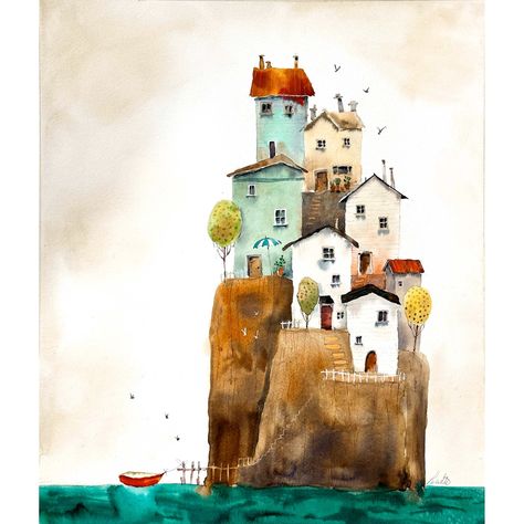 Homes by the sea. watercolor 20x24. This was a painting i wanted to do for fun and explore some new QOR watercolor paints from @goldenpaints. Super fun and the paints handled really well. I like them for sure! More tests coming soon! Whimsical Watercolor Art, Qor Watercolor, Homes By The Sea, Houses Watercolor, Urban Watercolor, Watercolor Houses, Whimsical Houses, Cottages By The Sea, Sea Watercolor