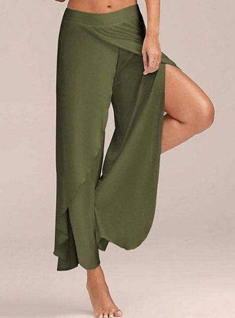 Yoga Plus Size, Causal Chic, Split Pants, Wide Leg Yoga Pants, Side Pants, Chic Pants, Odense, Casual Sporty, Colored Pants