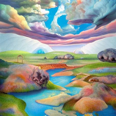 Lexica – A surrealist landscape by ross tran, by ken sugimori, on canvas, hyperdetailed, photograph, on tv, high quality, 8k, post processing by Pete... Surrealist Art Surrealism Paintings, Surrealist Landscape, Ross Tran, Flemish Painting, Oil Pastel Landscape, Surealism Art, Pastel Landscape, Georgia O Keeffe, Peter Paul Rubens