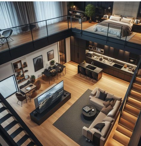 Loft Homes, Apartment Cozy, Loft House Design, Casa Loft, Loft Interior Design, Small Balcony Ideas Apartment, House Floor Design, Small Apartment Design, Loft Interiors