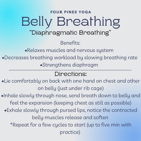 Belly Breathing graphic Stomach Breathing Exercises, Bedtime Breathing Exercises, How To Strengthen Lungs Exercise, Belly Breathing Benefits, Yogic Breathing Techniques, Nervous System Breathing, Deep Belly Breathing, Breathing Techniques For Relaxation, Prayanama Breathing