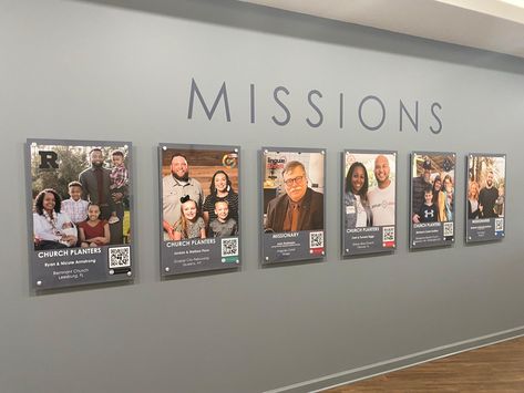 Mission Decorating Ideas, Fellowship Hall Decor Church, Missions Wall Church, Church Resource Wall, Church Entryway Decor Foyers, Church Missions Wall Display, Mission Board Ideas, Church Office Decor, Church Hallway Decor