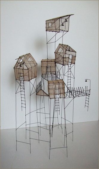 Sculptures Sur Fil, Wire Sculpture, Sculpture Installation, Land Art, Wire Art, Little Houses, Architecture Model, Art Plastique, Installation Art