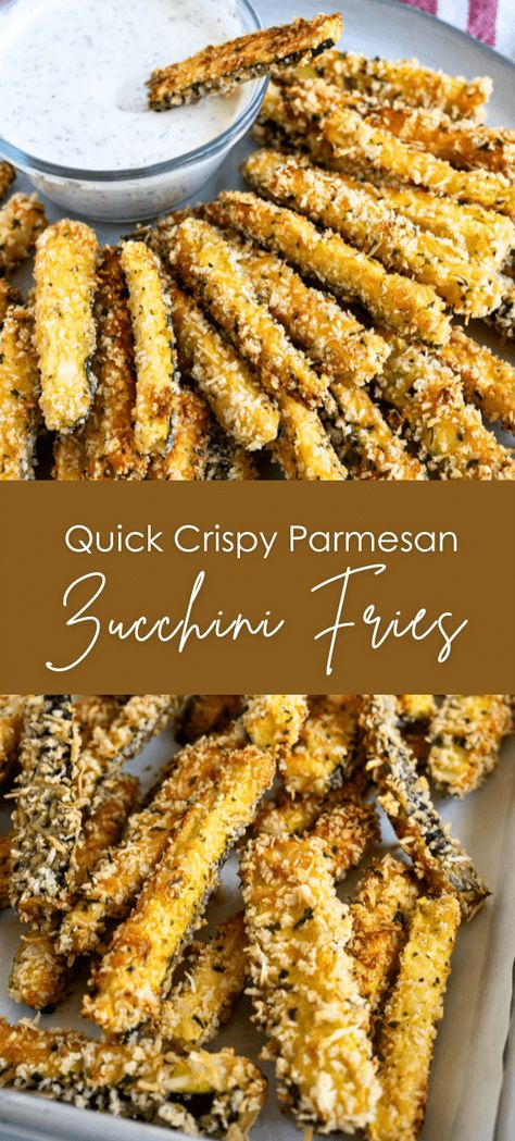 Quick Crispy Parmesan Zucchini Fries Zucchini Sides, April Dinners, Baked Okra, Cauliflower Breadsticks, Fries Recipes, Parmesan Zucchini Fries, Veggie Dinners, Zucchini Side Dishes, Veggie Fries