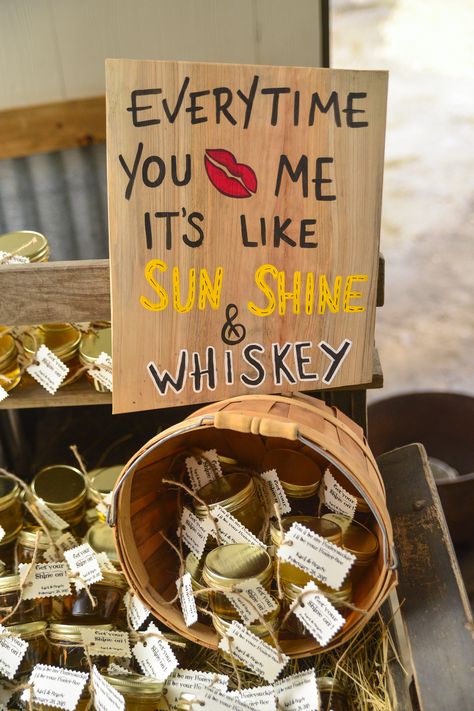 Personalized Wood sign for Wedding Favors  Jars of Apple Moonshine Whiskey & Honey By SassyFrass Affairs Whiskey Bridal Shower Ideas, Moonshine Party Favors, Moonshine Wedding Ideas, Moonshine Wedding Favors, Whiskey Wedding Favors, Moonshine Wedding, Apple Moonshine, Bourbon Wedding, Handfasting Ideas