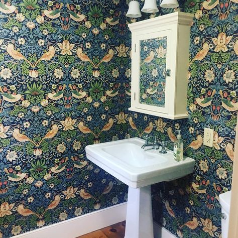 Katie Baldwin on Instagram: “Going with this week’s theme.... another fabulous bathroom shot.... a spot to wash hands!!!! Be safe everyone and enjoy our artist’s…” Best Bathroom Faucets, William Morris Wallpaper, Morris Wallpapers, Aesthetic Bathroom, Widespread Bathroom Faucet, Powder Bath, Lavatory Faucet, Stylish Bathroom, Saint Michel