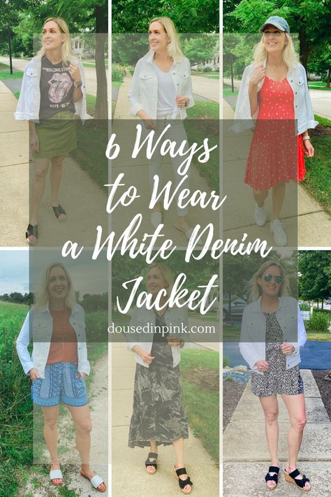 How To Wear A White Jean Jacket, What To Wear With A White Jean Jacket, How To Style A White Jean Jacket, How To Style White Denim Jacket, White Jean Jacket Outfits Spring, White Jean Jacket Outfits Summer, White Denim Jacket Outfit Women, Jean Jacket Outfits Summer, White Jean Jacket Outfits