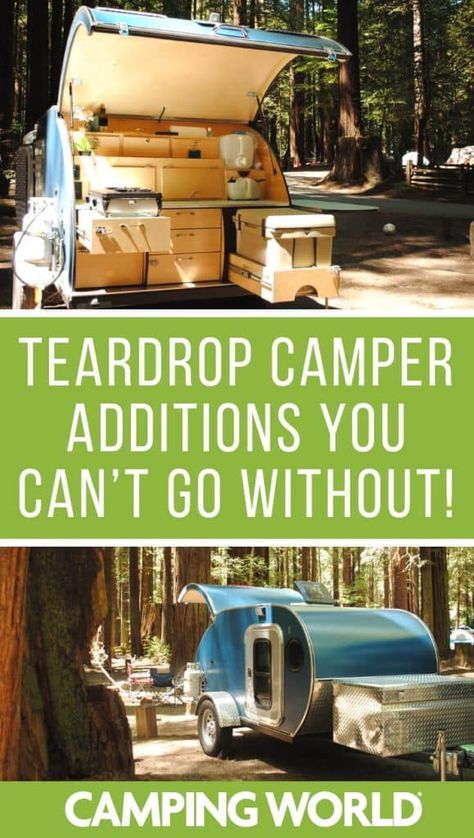 Teardrop Trailer Camping Hacks, Teardrop Camper Accessories, Teardrop Trailer Interior, Trailer Camping Hacks, Teardrop Trailer Camping, Cabin Accessories, Teardrop Camping, Small Camper, Teardrop Campers