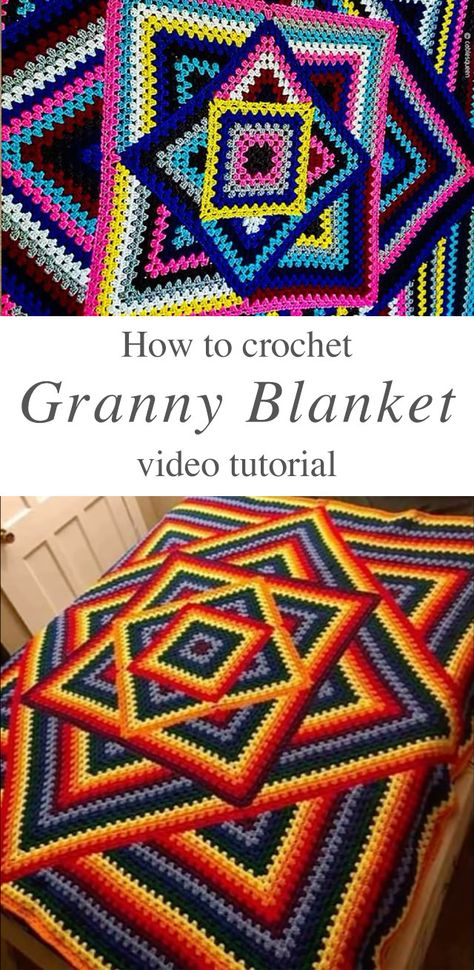 Cool Granny Square Blanket, Sewing Granny Squares Together Blankets, Granny Merge Crochet Blanket Pattern, No Gap Granny Square Pattern, Free Crochet Granny Square Blanket Patterns, Granny Square Large, Granny Square Shapes, Full Granny Square Pattern, Crazy Granny Square Crochet