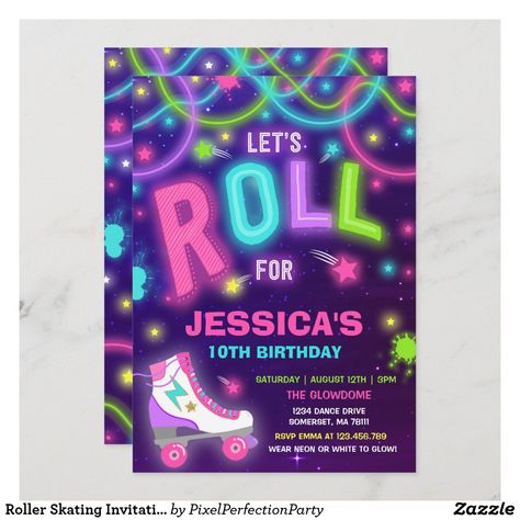 Neon Roller Skating Party, Neon Dance Party, Roll Bounce, Disco Dance Party, Roller Skating Birthday Invitations, Roller Skate Birthday Party, Skate Birthday Party, Roller Skate Birthday, Dance Party Invitations