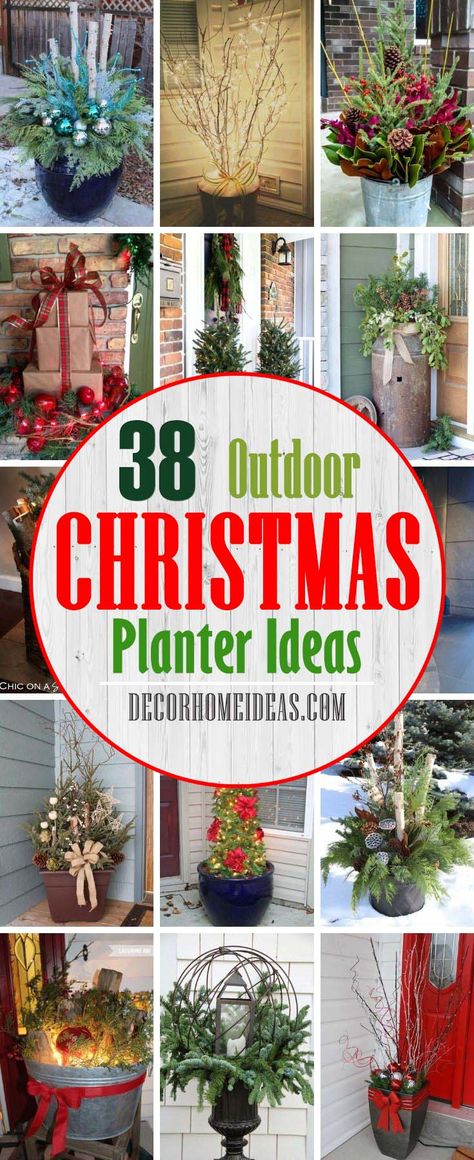 Best Outdoor Holiday Planter Ideas. How to decorate outdoors for Christmas with planters. Best porch planters and pot ideas with evergreen branches, berries & pine cones! #decorhomeideas Outdoor Christmas Planter Ideas, Christmas Planter Ideas, Outdoor Holiday Planters, Porch Planter Ideas, Christmas Planter, Christmas Urns, Outdoor Christmas Planters, Holiday Planter, Winter Planter