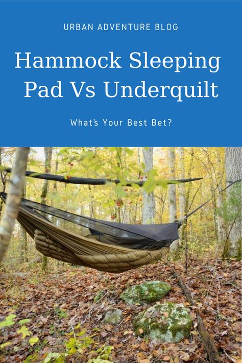 Make no mistake - our #hammock sleeping #pad vs #underquilt comparison can help you decide which one’s for you. Stay cozy# outdoors by checking out this guide! Hammock Sleeping, Sleeping Hammock, Hammock Camping Gear, Backpacking Hammock, Bush Craft, Bushcraft Camping, Sleeping Under The Stars, Sleeping Pads, Hammock Camping