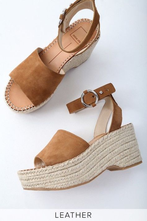 LESLY SADDLE BROWN SUEDE LEATHER ESPADRILLE WEDGES DOLCE VITA Strappy Sandals Flat, White Wedges, Toe Post Sandals, Women Flats, Studded Heels, Saddle Brown, Leather Espadrilles, Espadrille Wedge, Womens Wedges