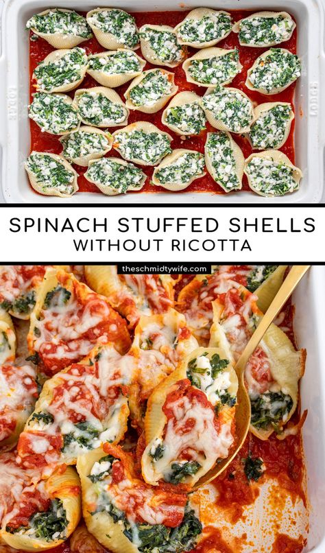 Stuffed Shells Without Ricotta, Jumbo Shell Recipes, Ground Beef And Spinach, Easy Stuffed Shells, Cottage Cheese Pasta, Simple Spinach Salad, Shells Stuffed, Shell Pasta Recipes, Ricotta Spinach