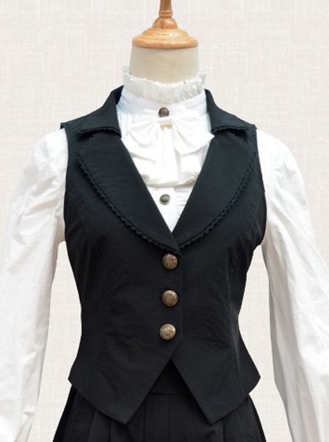 Buy Black Chiffon Handsome Elegant Retro Classic Lolita Vest on Lolitain.com. Choose your perfect classic lolita dress, gothic lolita dress, and more. Regular discounts up to 50% off. Black Vest Outfit, Fair Outfit, Fancy Suit, Classic Lolita, Academia Fashion, Chiffon Fashion, Black Chiffon, Vest Outfits, Lolita Dress