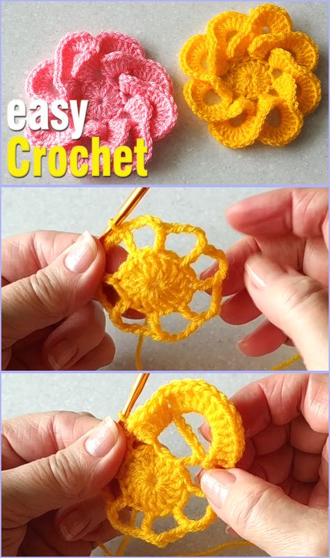 Diy Crochet Flowers Tutorial, Crochet Flower Granny Square Pattern, Crochet Flower Hat, Diy Crochet Flowers, Crochet Flower Pattern, Crochet Puff Flower, Bookmark Crochet, Crochet Flowers Free Pattern, Yarn Flowers