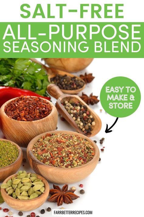 As its name suggests, all-purpose seasoning is a way to easily add complex flavors to your dishes without having to measure out multiple spices separately. What makes ours so special is we created a salt-free version. A beautiful blend of delicious spices. Low Salt Seasoning Mixes, Low Sodium Spices, Salt Free Taco Seasoning Recipes, Seasoning Without Salt, Homemade Salt Free Seasonings, No Sodium Seasoning Blends, Low Sodium Seasoning Blends, Salt Free Seasoning Blends, Season Salt Recipe