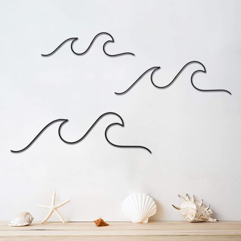 PRICES MAY VARY. Wave Wire Wall Hanging -- The package comes with 3pcs wave wall art. These metal wave signs are sure to add character to any space in your home! Metal artwork gives a modern yet rustic feel, making a great addition to any space. Premium Quality -- The wave wall decor are made of 3mm galvanized wire, with a powder-coating, and individually hand-painted with a black finish, protecting them from the outdoor elements so you do not have to worry about rust or fading. Suitable Hanging Beach Pictures Surf, Modern Traditional Home Design, Minimal Room Decor, Surfer Nursery, Surfer Room, Surf Nursery, Ocean Themed Bedroom, Coastal Nursery, Beach Art Prints