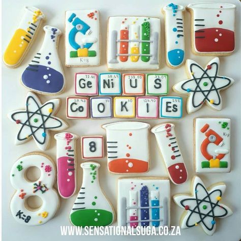 Science Cupcakes Ideas, Science Cupcakes, Chemistry Birthday, Fireman Sam Cake, Science Themed Party, Science Week, Cookies Decoradas, Fireman Sam, Party Cookies