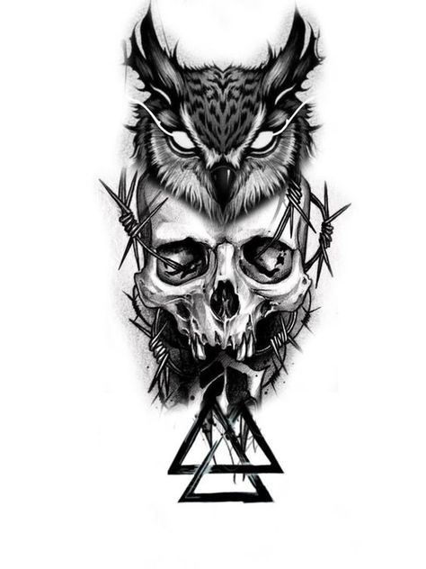 Sentimental Journey in Tattoo Art Owl Crown Tattoo, Skull Owl Tattoo Design, Norse Owl Tattoo, Scary Owl Tattoo, Owl Head Tattoo Design, Evil Owl Tattoo, Dark Owl Tattoo, Owl Tattoo Stencil, Skull Owl Tattoo