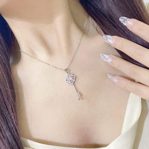 MDL Moissanite Style Cherry Blossom Pink Key Pendant Women 18K Plated Absolutely Beautiful Fairy Pink Key, Beautiful Fairy, Beautiful Fairies, Key Pendant, Cherry Blossom, Original Designs, Blossom, Cherry, Product Description