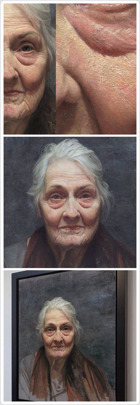 David Kassan showing details and whole work Painting People, Eye Painting, Oil Portrait, Realistic Paintings, Old Woman, Hyperrealism, Realistic Art, Skin Texture, Art Oil