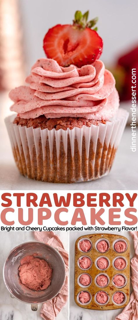 Easy Strawberry Cupcakes, Strawberry Cupcakes Recipe, Strawberry Cupcake Recipes, Dehydrated Strawberries, Cake Mix Cupcakes, Strawberry Cake Easy, Fresh Strawberry Recipes, Dinner Then Dessert, Strawberry Muffins