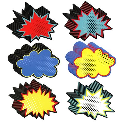 PRICES MAY VARY. Superhero-Themed Poster Decorating Supplies: Use these word bubble cutouts to write announcements on the bulletin board in your classroom or to label items at a comic book birthday party Fun and Customizable: These blank comic book decorations are perfect for teachers and students as you can easily write names or label items with pens or markers, making them ideal for party name tags or customizable school project's poster board decorations 6 Comic Bubble Designs: The super hero Comic Book Bubble, Superhero Party Decorations, Book Birthday Parties, Blank Comic Book, Superhero Decorations, Comic Bubble, Book Birthday, Word Bubble, Fall Art Projects