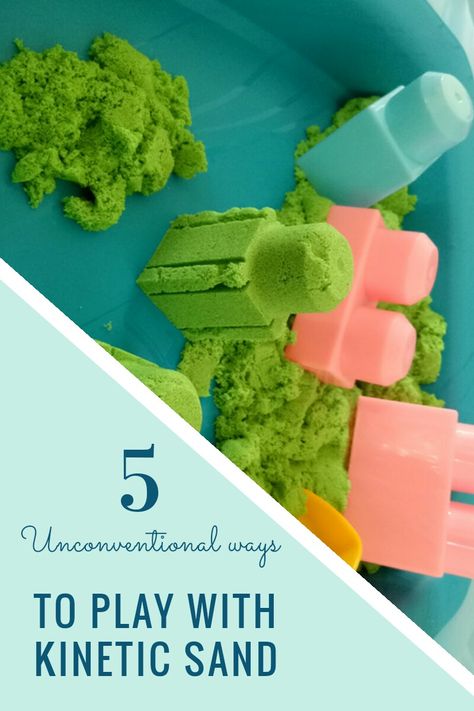 This is a Toddler friendly activity post about Kinetic sand, featuring 5 unconventional sensory activities with Kinetic sand (and comparing Kinetic sand to Playdough) Kinetic Sand Box, Kinetic Sand Activities, Sand Activities, Sand Ideas, Surprise Eggs Toys, Prek Ideas, Playdough Activities, Children Activities, Sand Play