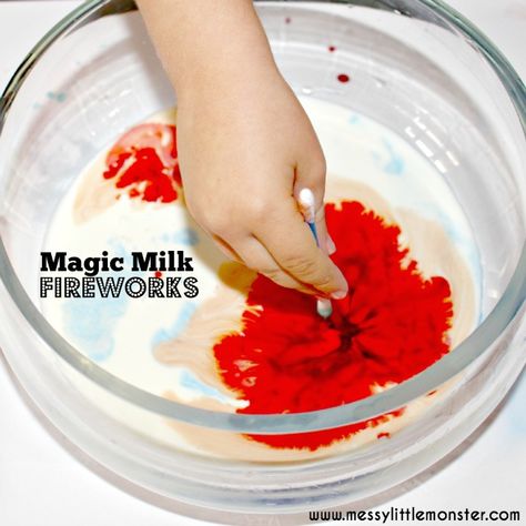 Milk Fireworks, Kid Made Christmas Gifts, Bonfire Night Activities, Fire Safety Preschool Crafts, Fireworks Craft For Kids, Rainbow Baking, Water Science Experiments, Fire Safety Preschool, Magic Milk