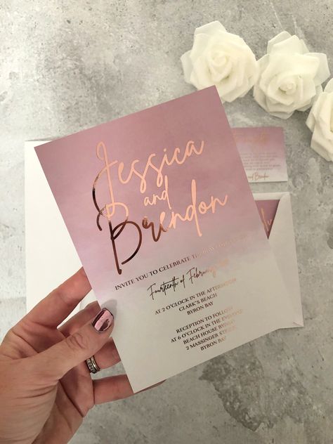 Rose Gold or Gold Foil Wedding Invitation in Blush Pink Dusty Pink Watercolor, Sample Engagement, Printed Invite, Christening Watercolour Gold Foil Invitation, Rose Gold Invitations, Gold Foil Wedding Invitations, Pink And Gold Wedding, Pink Dusty, Purple Wedding Invitations, Gold Foil Wedding, Foil Wedding Invitations, Etsy Wedding Invitations