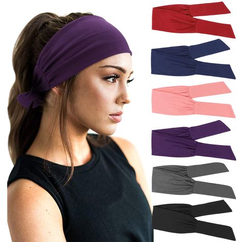 PRICES MAY VARY. 【Fit All Sizes】These adjustable headbands for women are designed to fit all head sizes, 30″/76cm in total length and 4.3″/11cm in width. Style knotted at the front, at the side or at the back exactly how you like it, loose or tight. 【Great Material】SOFT STRETCHY FABRIC, this women running headband is crafted from 95% cotton and 5% Spandex, lightweight and stretchy, offering excellent performance for wicking, durability and abrasion resistance. This yoga headband delivers a suppo Running Hairstyles, 6 Pack Women, Running Headbands, Sport Hair, Workout Hairstyles, Workout Headband, Yoga Headband, Sports Headbands, Adjustable Headband