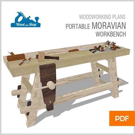 Free Moravian Workbench Plans And Resources - Wood And Shop Moravian Workbench, Portable Workbench, Workbench Designs, Workbench Plans Diy, Woodwork Diy, Woodworking School, Woodworking Bench Plans, Diy Workbench, Workbench Plans