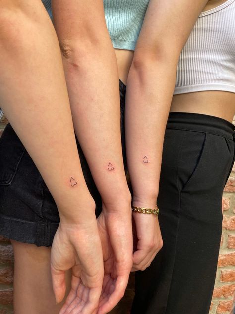 Tattoo Ideas Female 3 Friends, Triplet Matching Tattoos, Cute Matching Tattoos For 3 Best Friends, Matching Three Tattoos, 4 Tattoos Matching, Simple Trio Tattoos, Tattoos For Trio Friends, Three People Tattoos Ideas, Tattoo For 3 People