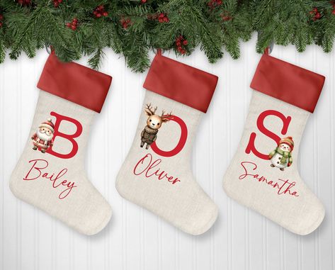 Linen Red Christmas stocking   Please do contact us if you need quantity more than available in stock. Size - 30 * 45 cms  Stocking comes with a soft top opening. These Stockings are perfect for a Christmas gift which can be used for many Christmases to come. These can be personalised with any text. Please do contact us if you need name in any other font. Please do contact us if you have questions or trouble deciding. Will be posted via Royal Mail 2nd class. Personalised Christmas Stocking, Personalised Stocking, Linen Christmas Stocking, Red Christmas Stockings, Baby Art Projects, Personalized Stockings, Christmas Stockings Personalized, Christening Gifts, Baby Art