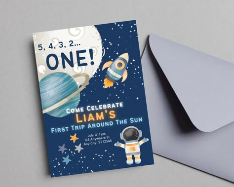 First Trip Around The Sun Invitation, Avengers Theme Birthday, Sun Birthday Party, First Bday, Avengers Theme, Space Birthday Invitation, Sun Birthday, First Trip Around The Sun, Astronaut Birthday