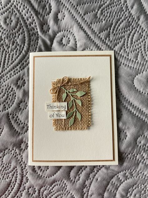 Elegant Handmade Cards, Sue Campfield Cards, Rustic Cards Handmade, Thanksgiving Handmade Cards, Leaf Cards Handmade, Thinking Of You Cards Handmade, Masculine Cards Handmade, Simple Greeting Card, Burlap Card